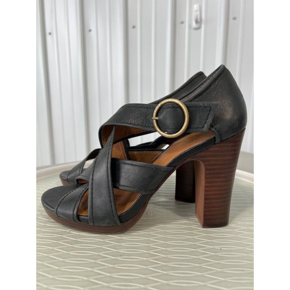 Seychelles Open Toe Strappy Heels Womens 9 Black Leather Buckle Strap Cocktail - Picture 4 of 11